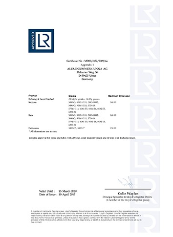 英国劳氏船级社船用铝合金精炼及半成品、-型材、棒材和挤压件制造商认证